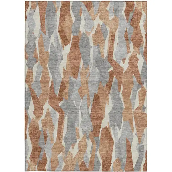 Chili Red Granite Gray And Ivory Striped Washable Indoor Outdoor Area Rug Photo 4