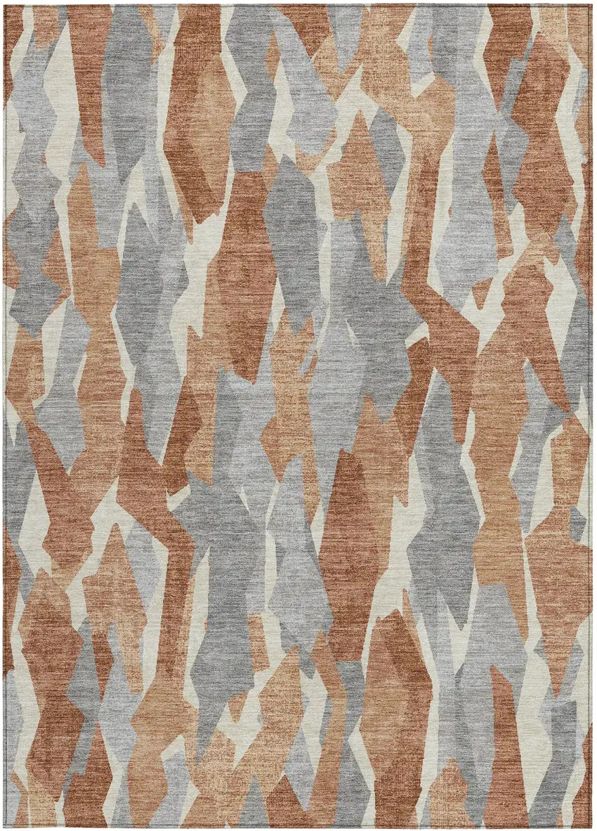 Chili Red Granite Gray And Ivory Striped Washable Indoor Outdoor Area Rug Photo 4