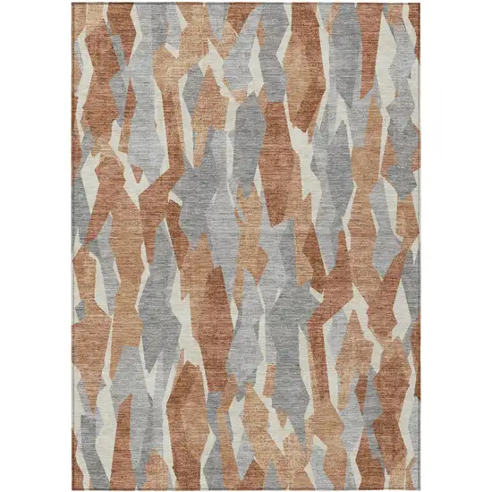 Chili Red Granite Gray And Ivory Striped Washable Indoor Outdoor Area Rug Photo 2