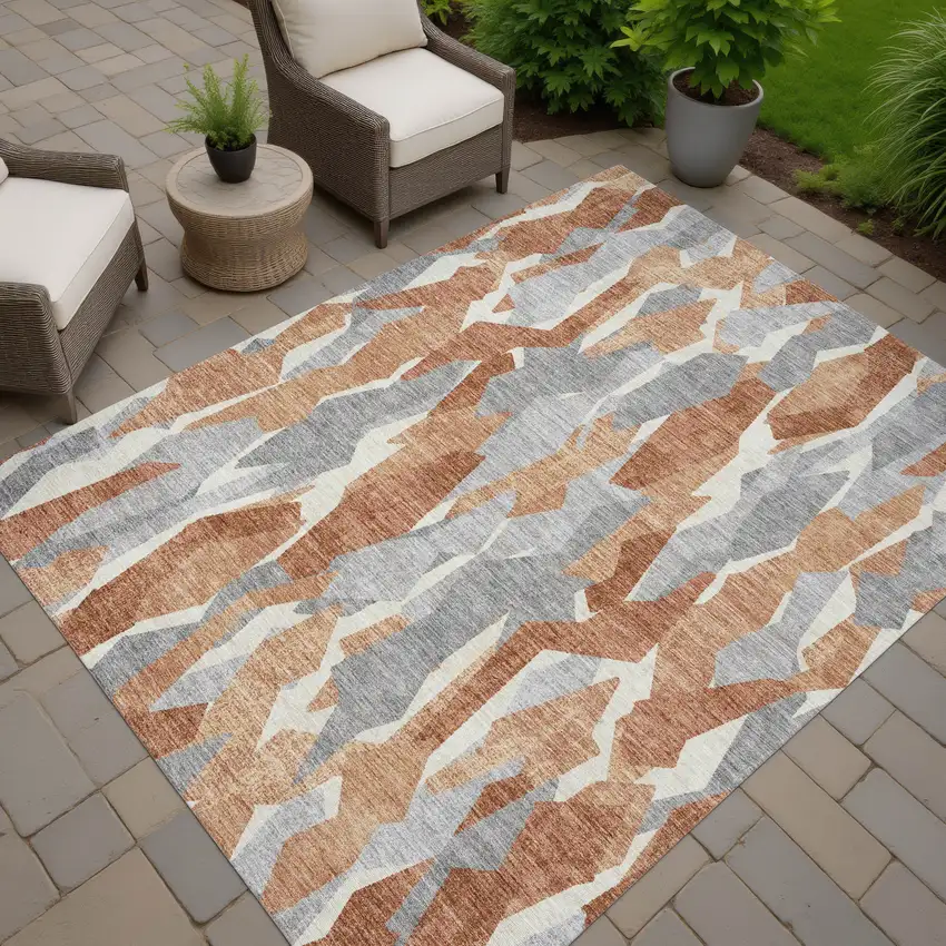 Chili Red Granite Gray And Ivory Striped Washable Indoor Outdoor Area Rug Photo 8