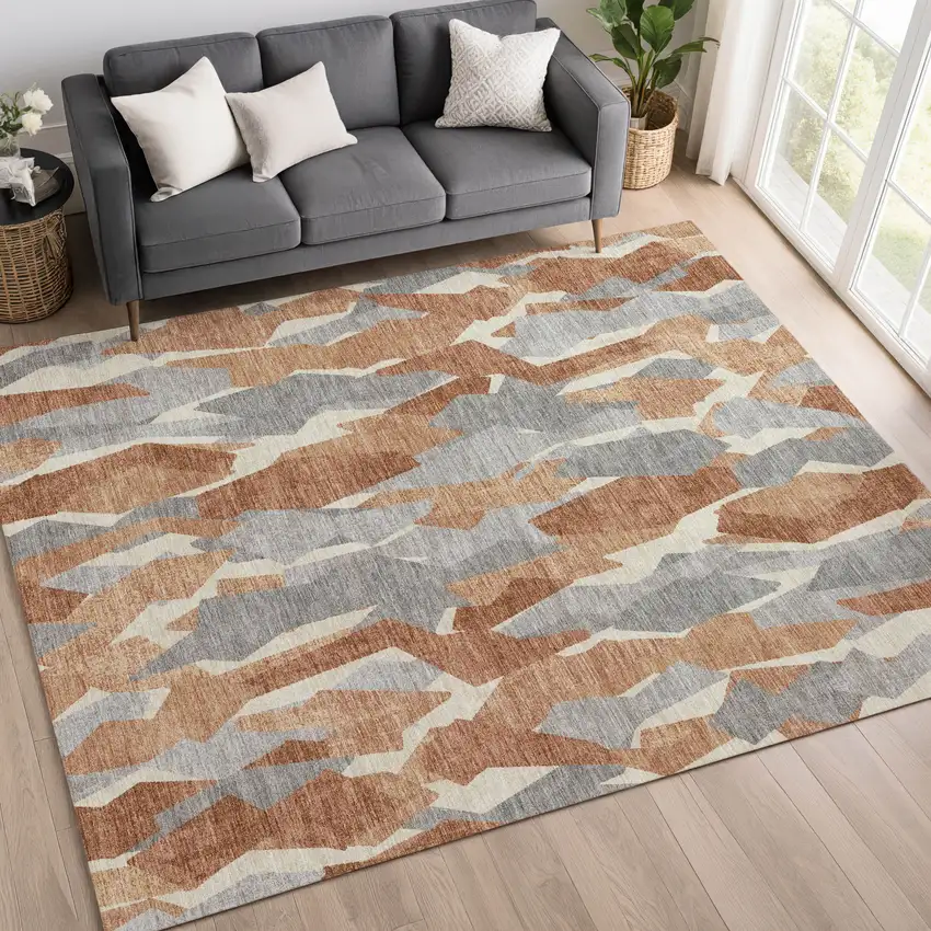 Chili Red Granite Gray And Ivory Striped Washable Indoor Outdoor Area Rug Photo 9