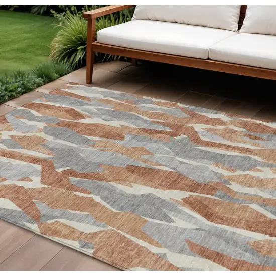 Chili Red Granite Gray And Ivory Striped Washable Indoor Outdoor Area Rug Photo 1