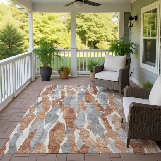 Chili Red Granite Gray And Ivory Striped Washable Indoor Outdoor Area Rug Photo 9