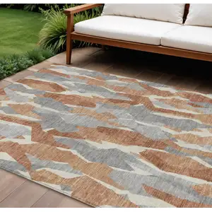 Photo of Chili Red Granite Gray And Ivory Striped Washable Indoor Outdoor Area Rug