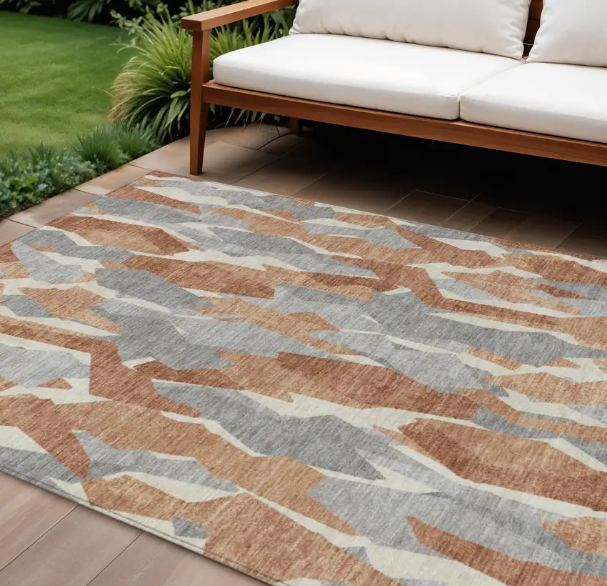 Chili Red Granite Gray And Ivory Striped Washable Indoor Outdoor Area Rug Photo 1