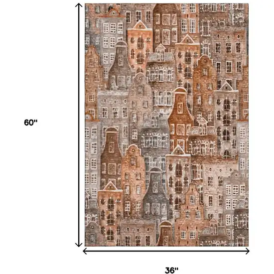 Chili Red Gray And Ivory Abstract Geometric Washable Area Rug With UV Protection Photo 9