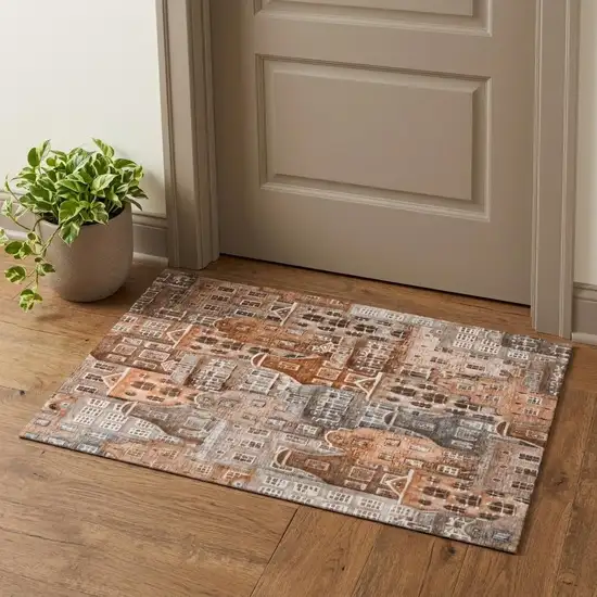 Chili Red Gray And Ivory Abstract Geometric Washable Area Rug With UV Protection Photo 1