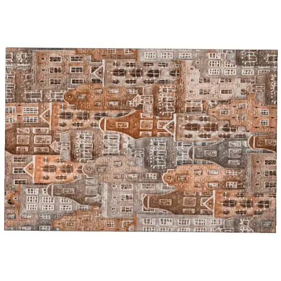 Chili Red Gray And Ivory Abstract Geometric Washable Area Rug With UV Protection Photo 2