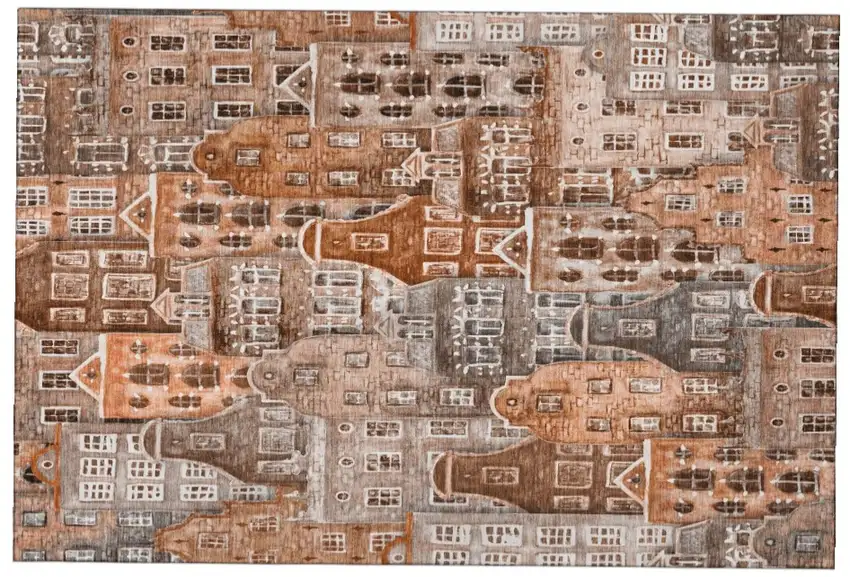 Chili Red Gray And Ivory Abstract Geometric Washable Area Rug With UV Protection Photo 2