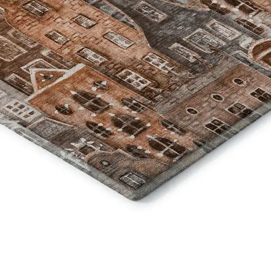 Chili Red Gray And Ivory Abstract Geometric Washable Area Rug With UV Protection Photo 6