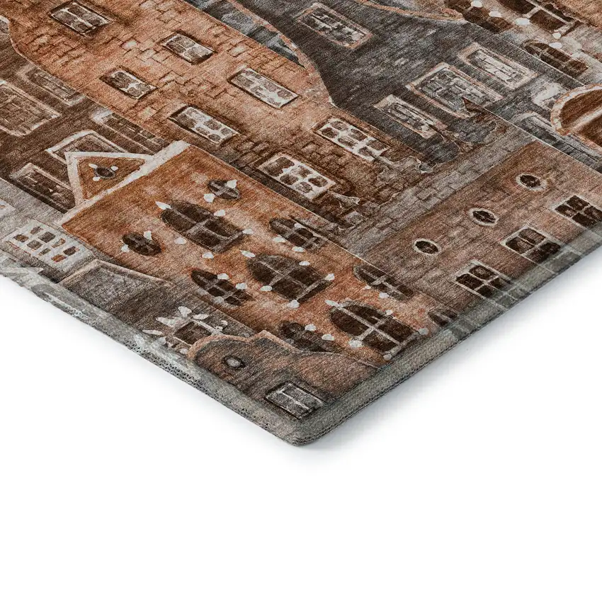 Chili Red Gray And Ivory Abstract Geometric Washable Area Rug With UV Protection Photo 7