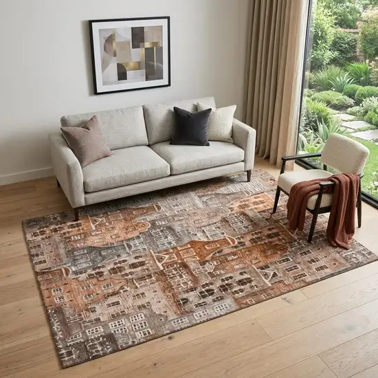 Chili Red Gray And Ivory Abstract Geometric Washable Area Rug With UV Protection Photo 1