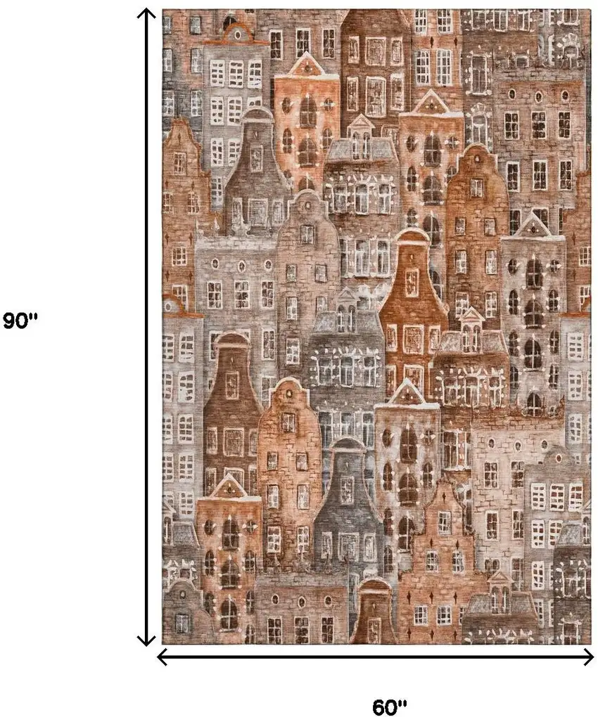 Chili Red Gray And Ivory Abstract Geometric Washable Area Rug With UV Protection Photo 3