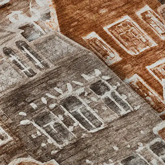 Chili Red Gray And Ivory Abstract Geometric Washable Area Rug With UV Protection Photo 8