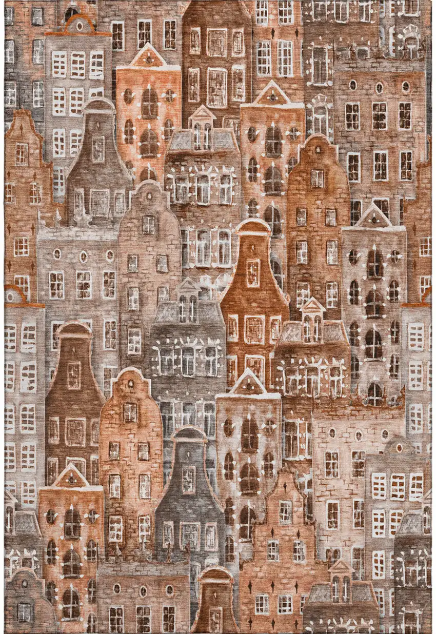 Chili Red Gray And Ivory Abstract Geometric Washable Area Rug With UV Protection Photo 1