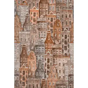 Photo of Chili Red Gray And Ivory Abstract Geometric Washable Area Rug With UV Protection