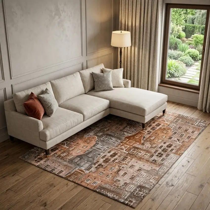 Chili Red Gray And Ivory Abstract Geometric Washable Area Rug With UV Protection Photo 1