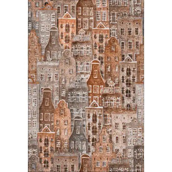 Chili Red Gray And Ivory Abstract Geometric Washable Area Rug With UV Protection Photo 1