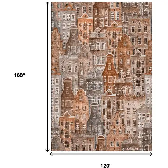 Chili Red Gray And Ivory Abstract Geometric Washable Area Rug With UV Protection Photo 9