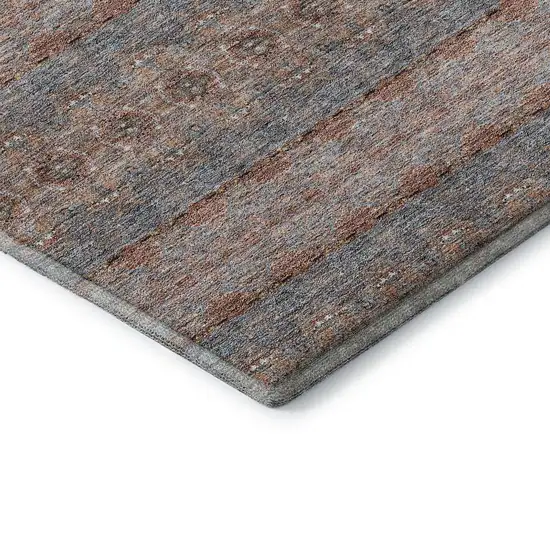 Chili Red Gray And Ivory Floral Medallion Washable Area Rug With UV Protection Photo 9