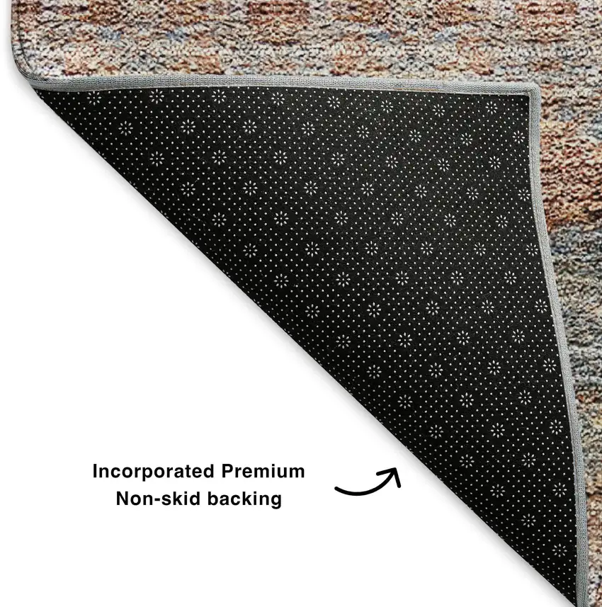 Chili Red Gray And Ivory Floral Medallion Washable Area Rug With UV Protection Photo 8