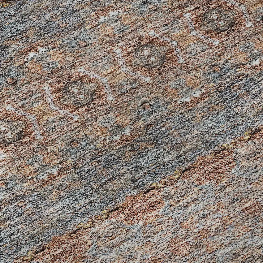 Chili Red Gray And Ivory Floral Medallion Washable Area Rug With UV Protection Photo 3