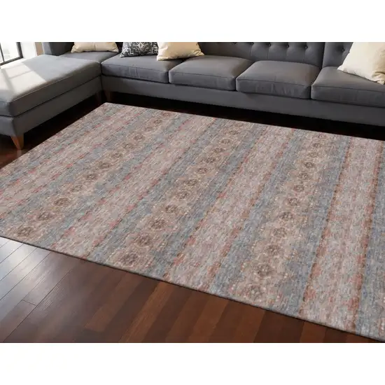 Chili Red Gray And Ivory Floral Medallion Washable Area Rug With UV Protection Photo 2