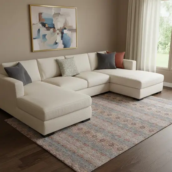 Chili Red Gray And Ivory Floral Medallion Washable Area Rug With UV Protection Photo 1