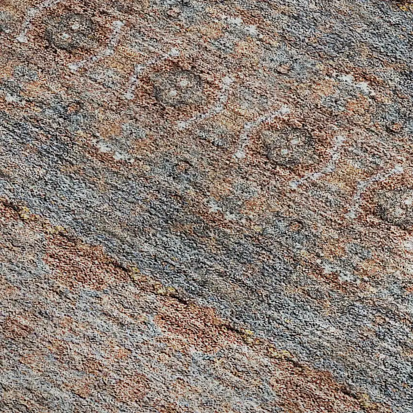 Chili Red Gray And Ivory Floral Medallion Washable Area Rug With UV Protection Photo 4