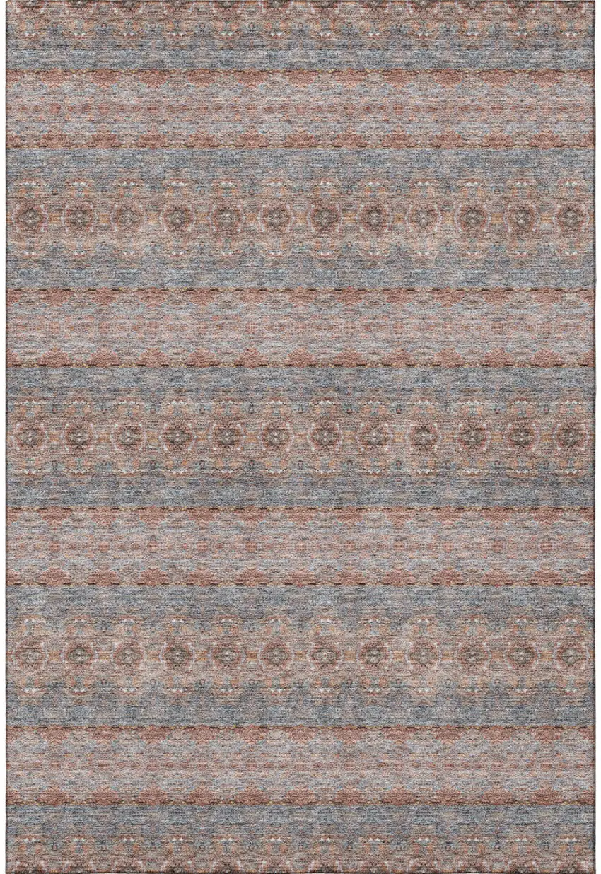 Chili Red Gray And Ivory Floral Medallion Washable Area Rug With UV Protection Photo 4