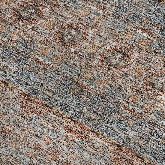 Chili Red Gray And Ivory Floral Medallion Washable Area Rug With UV Protection Photo 7