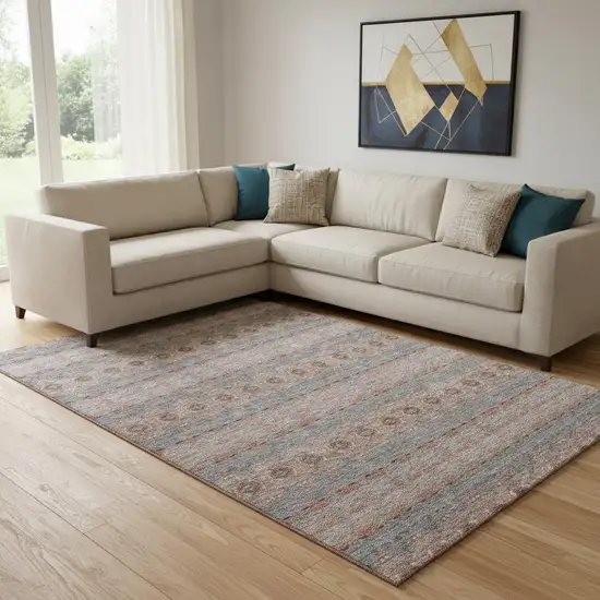 Chili Red Gray And Ivory Floral Medallion Washable Area Rug With UV Protection Photo 1