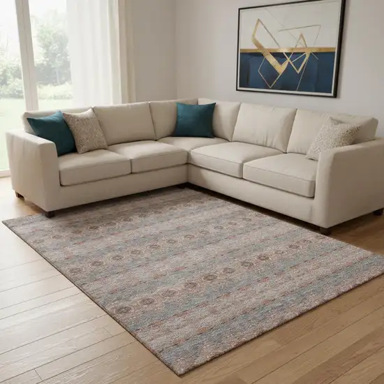 Chili Red Gray And Ivory Floral Medallion Washable Area Rug With UV Protection Photo 1