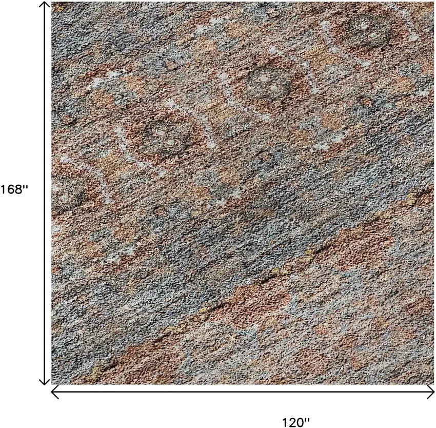 Chili Red Gray And Ivory Floral Medallion Washable Area Rug With UV Protection Photo 6