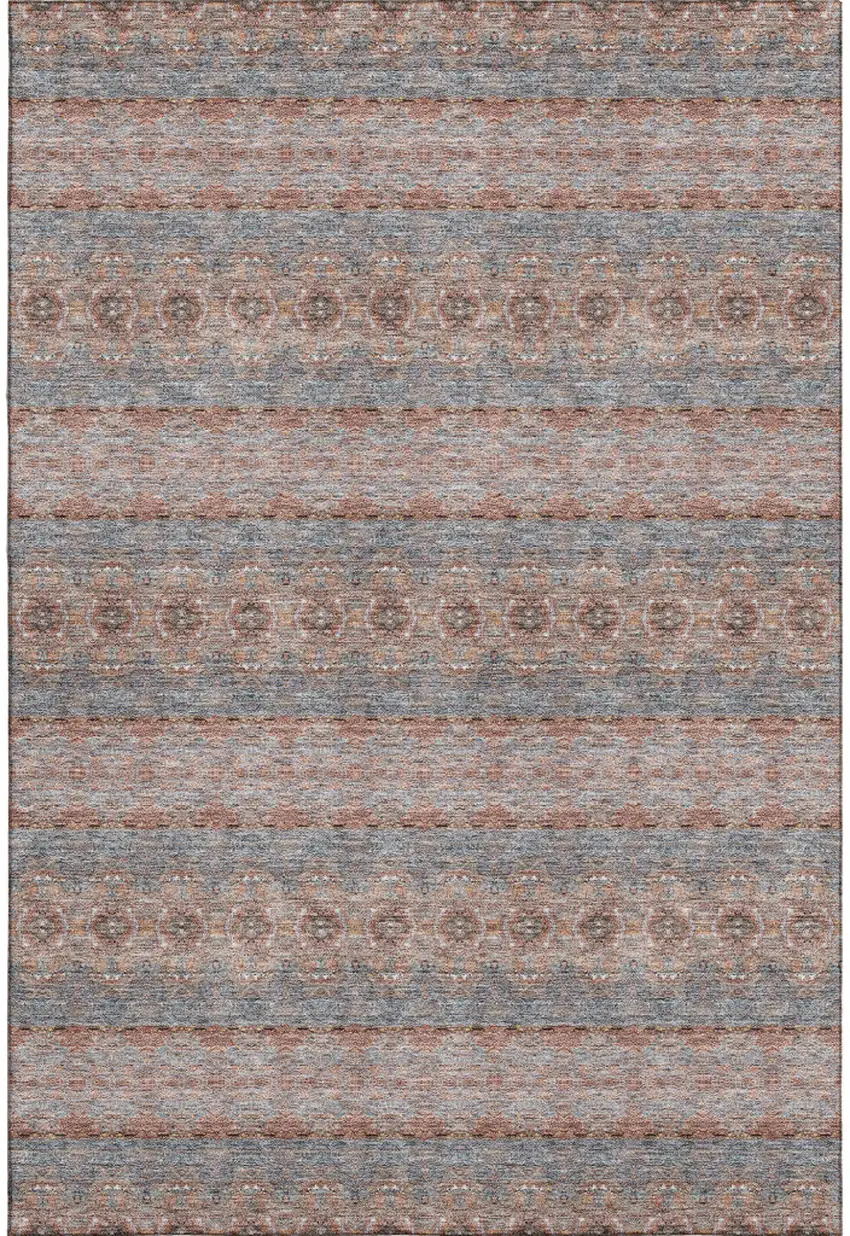 Chili Red Gray And Ivory Floral Medallion Washable Area Rug With UV Protection Photo 1