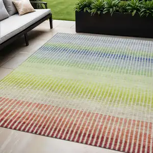 Photo of Chili Red Green And Blue Striped Washable Indoor Outdoor Area Rug