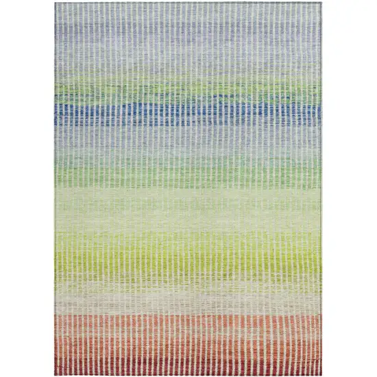 Chili Red Green And Blue Striped Washable Indoor Outdoor Area Rug Photo 4