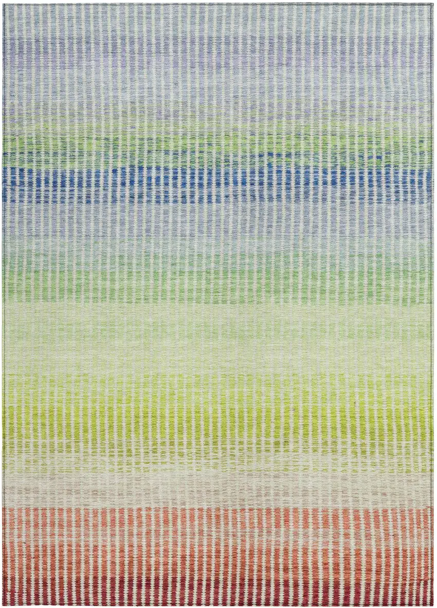 Chili Red Green And Blue Striped Washable Indoor Outdoor Area Rug Photo 4