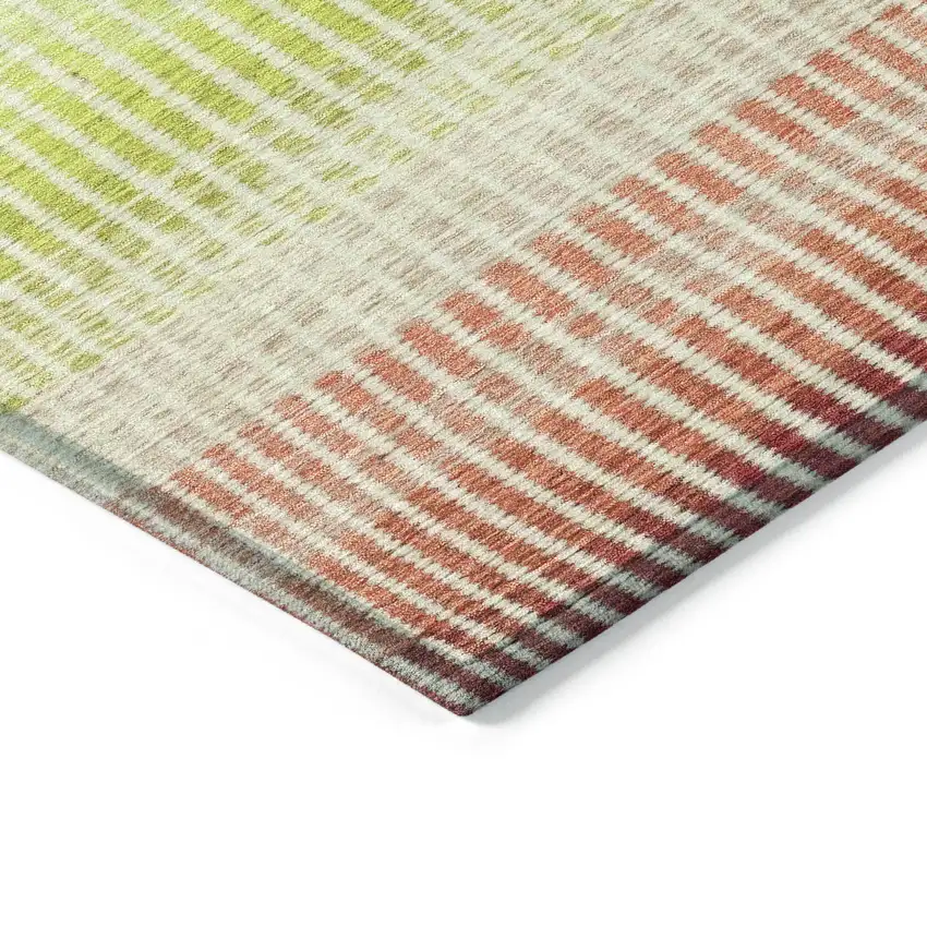 Chili Red Green And Blue Striped Washable Indoor Outdoor Area Rug Photo 5
