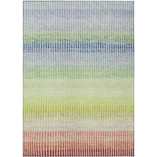 Chili Red Green And Blue Striped Washable Indoor Outdoor Area Rug Photo 2