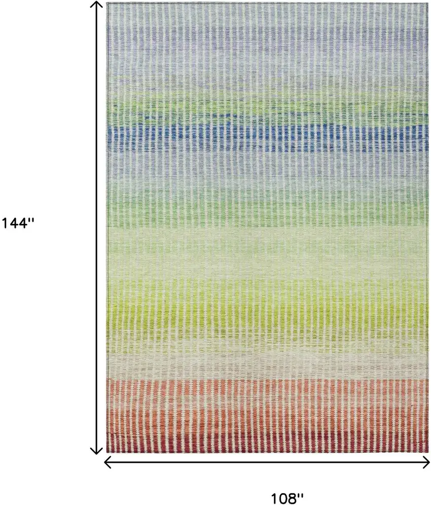 Chili Red Green And Blue Striped Washable Indoor Outdoor Area Rug Photo 3