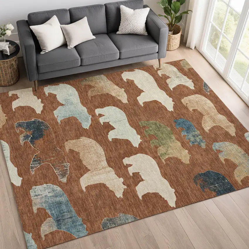 Chili Red Ivory And Beige Animal Print Washable Indoor Outdoor Area Rug Photo 9