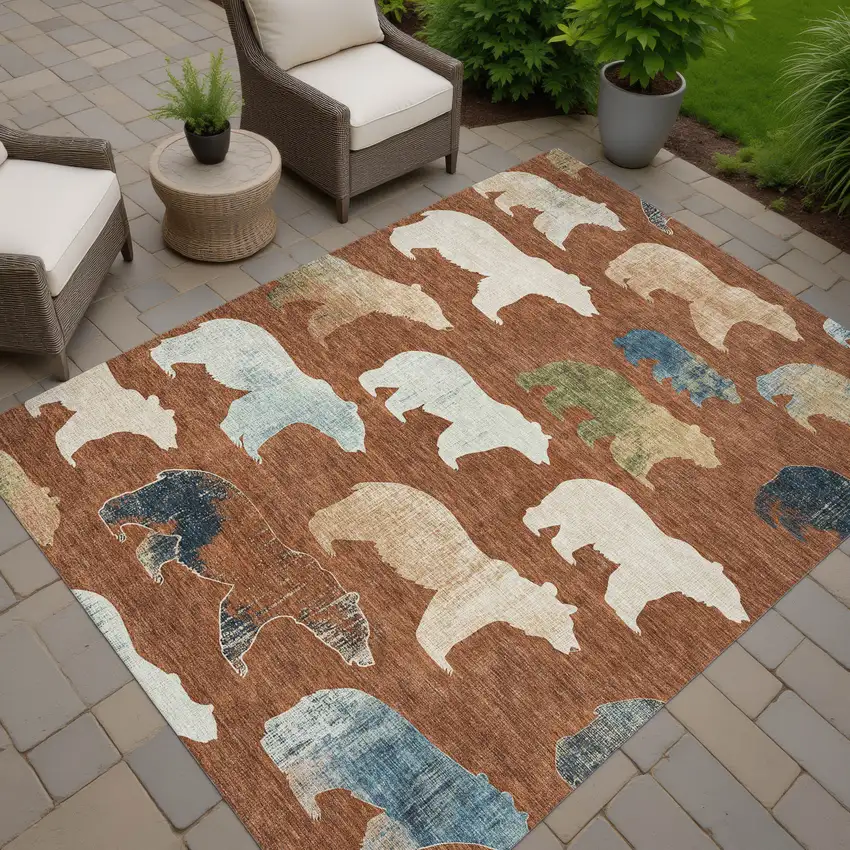 Chili Red Ivory And Beige Animal Print Washable Indoor Outdoor Area Rug Photo 7