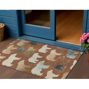 Photo of Chili Red Ivory And Beige Animal Print Washable Indoor Outdoor Area Rug