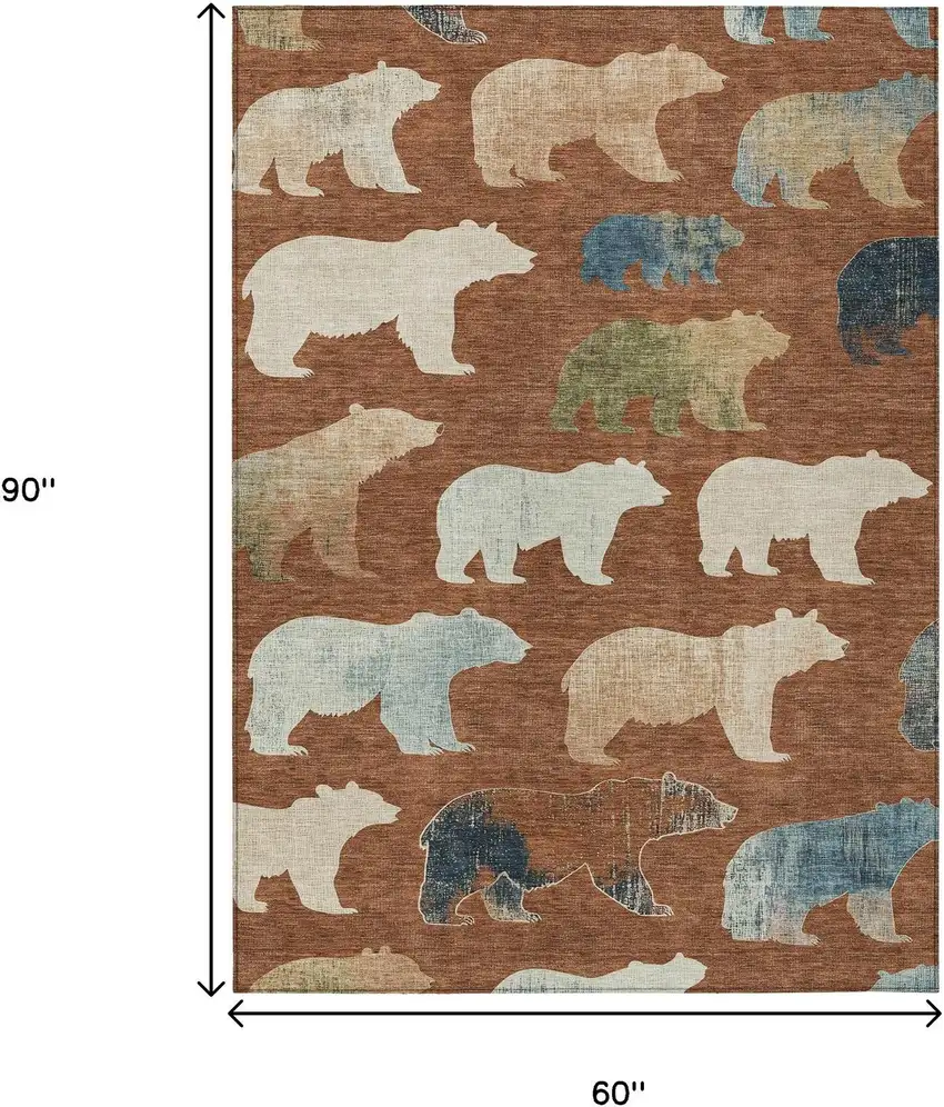 Chili Red Ivory And Beige Animal Print Washable Indoor Outdoor Area Rug Photo 3