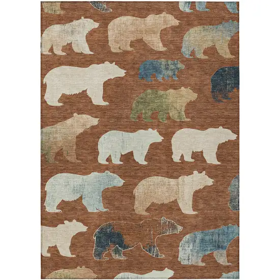 Chili Red Ivory And Beige Animal Print Washable Indoor Outdoor Area Rug Photo 2