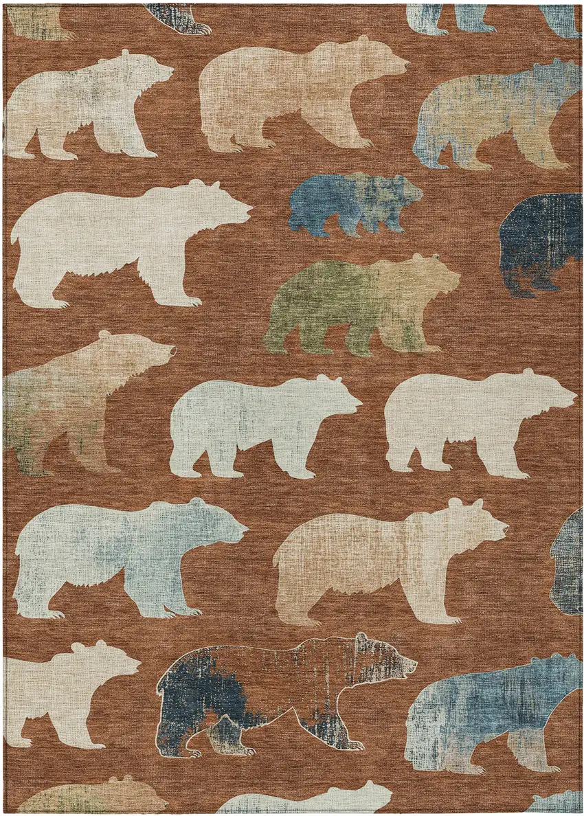 Chili Red Ivory And Beige Animal Print Washable Indoor Outdoor Area Rug Photo 2