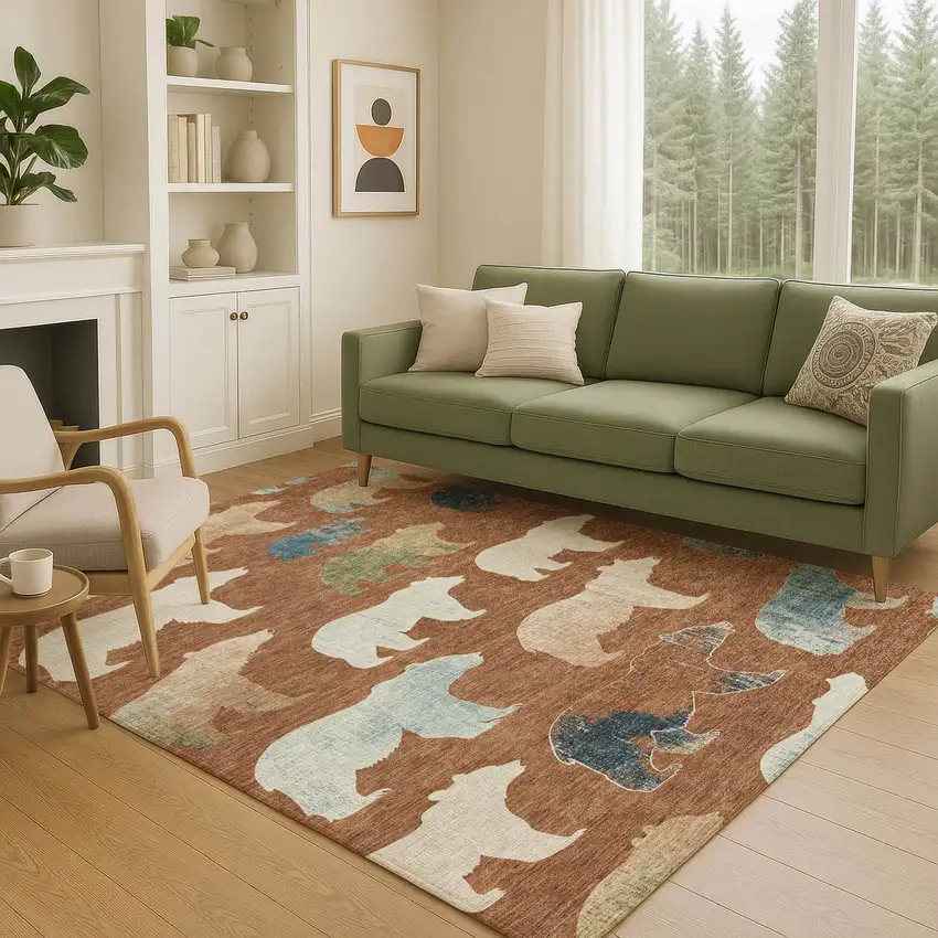 Chili Red Ivory And Beige Animal Print Washable Indoor Outdoor Area Rug Photo 8