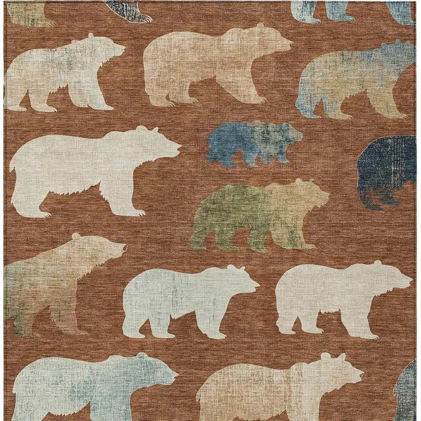 Chili Red Ivory And Beige Animal Print Washable Indoor Outdoor Area Rug Photo 6