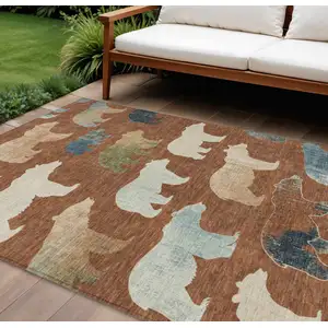 Photo of Chili Red Ivory And Beige Animal Print Washable Indoor Outdoor Area Rug